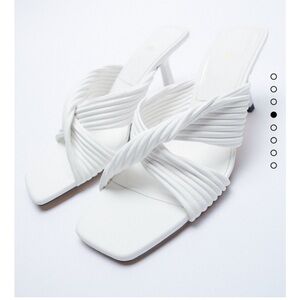 Zara Pleated Strap Heeled Sandal - White, Size 10